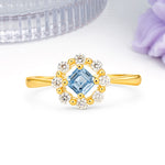 Dainty Plain Polished Band Radiant Flower Halo Princess Cut Aquamarine Engagement Ring - Additional view