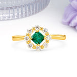 Dainty Plain Polished Band Radiant Flower Halo Princess Cut Emerald Engagement Ring - Additional view