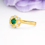 Dainty Plain Polished Band Radiant Flower Halo Princess Cut Emerald Engagement Ring - Additional view