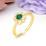 Dainty Plain Polished Band Radiant Flower Halo Princess Cut Emerald Engagement Ring - Additional view