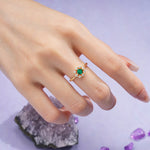 Dainty Plain Polished Band Radiant Flower Halo Princess Cut Emerald Engagement Ring - Additional view