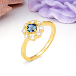 Dainty Plain Polished Band Radiant Flower Halo Princess Cut Alexandrite Engagement Ring - Additional view