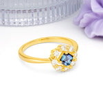 Dainty Plain Polished Band Radiant Flower Halo Princess Cut Alexandrite Engagement Ring - Additional view