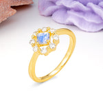 Dainty Plain Polished Band Radiant Flower Halo Princess Cut Moonstone Engagement Ring - Additional view
