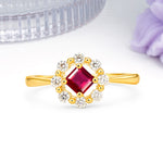 Dainty Plain Polished Band Radiant Flower Halo Princess Cut Ruby Engagement Ring - Additional view
