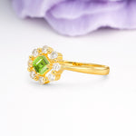 Dainty Plain Polished Band Radiant Flower Halo Princess Cut Peridot Engagement Ring - Additional view