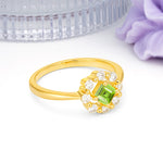 Dainty Plain Polished Band Radiant Flower Halo Princess Cut Peridot Engagement Ring - Additional view