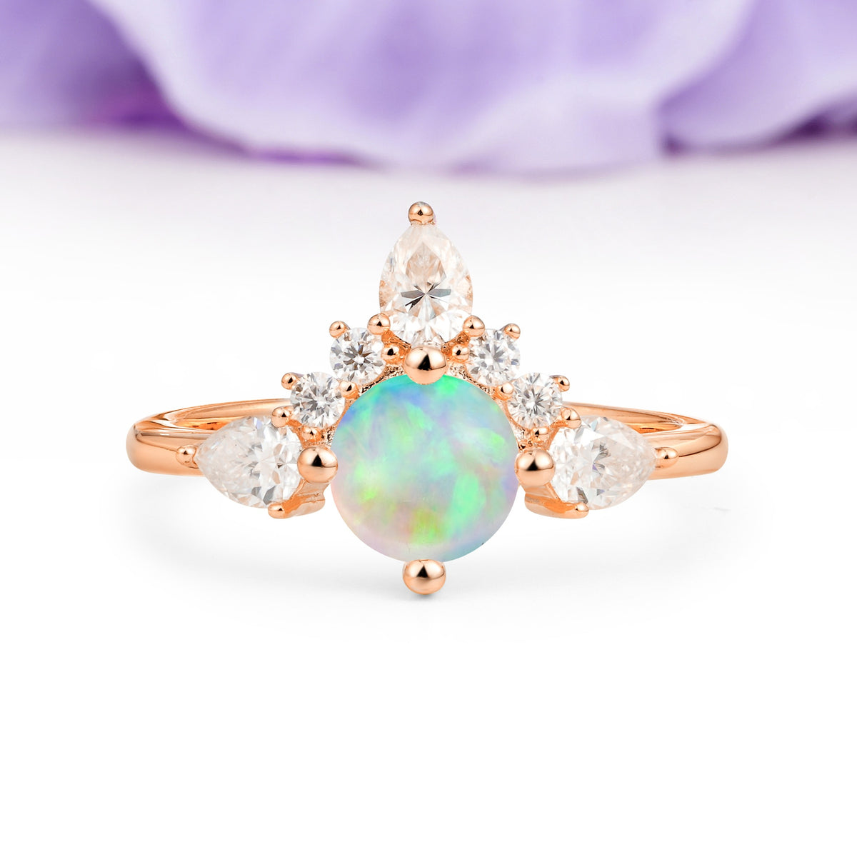 Classic Luxury Crown 4-Prong Round-Cut Fire Opal Engagement Ring - Additional view