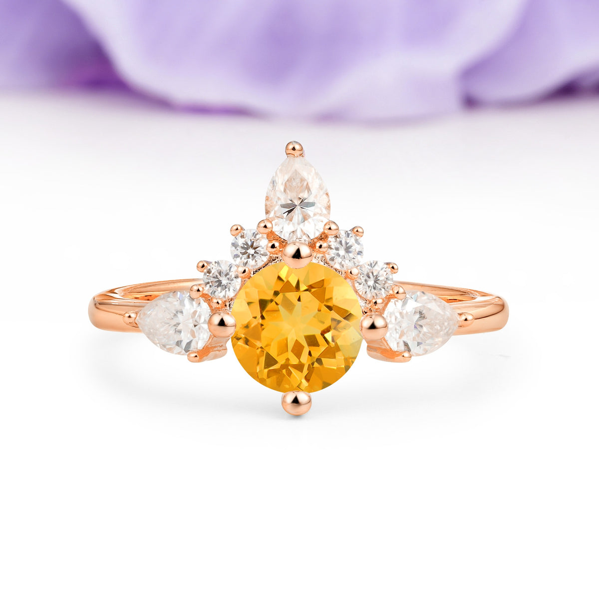 Classic Luxury Crown 4-Prong Round-Cut Citrine Engagement Ring - Additional view