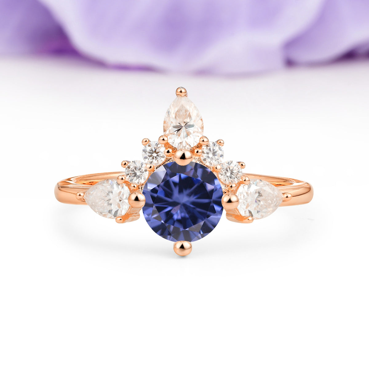 Classic Luxury Crown 4-Prong Round-Cut Tanzanite Engagement Ring - Additional view
