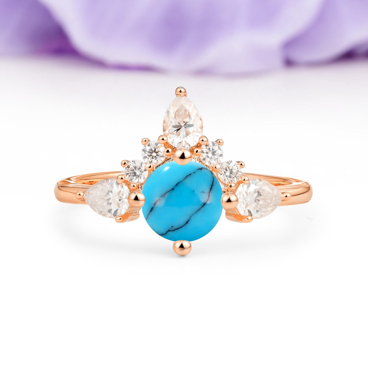Classic Luxury Crown 4-Prong Round-Cut Turquoise Engagement Ring - Additional view