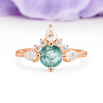 Classic Luxury Crown 4-Prong Round-Cut Moss Agate Engagement Ring - Additional view