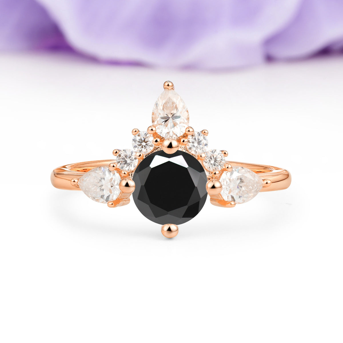 Classic Luxury Crown 4-Prong Round-Cut Black Onyx Engagement Ring - Additional view