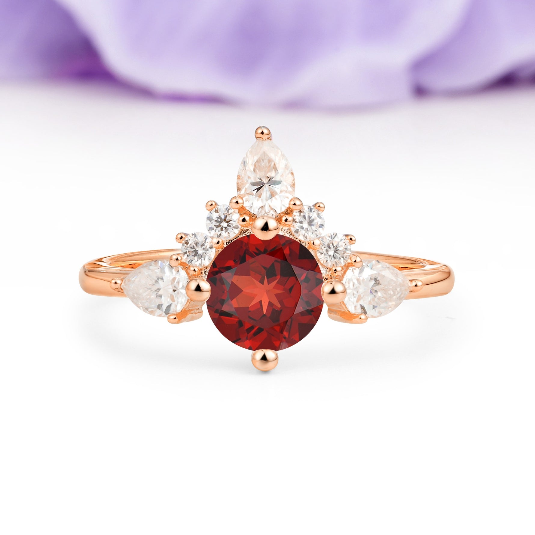 Classic Luxury Crown 4-Prong Round-Cut Garnet Engagement Ring - Additional view
