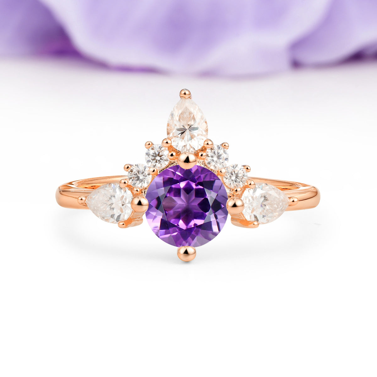 Classic Luxury Crown 4-Prong Round-Cut Amethyst Engagement Ring - Additional view