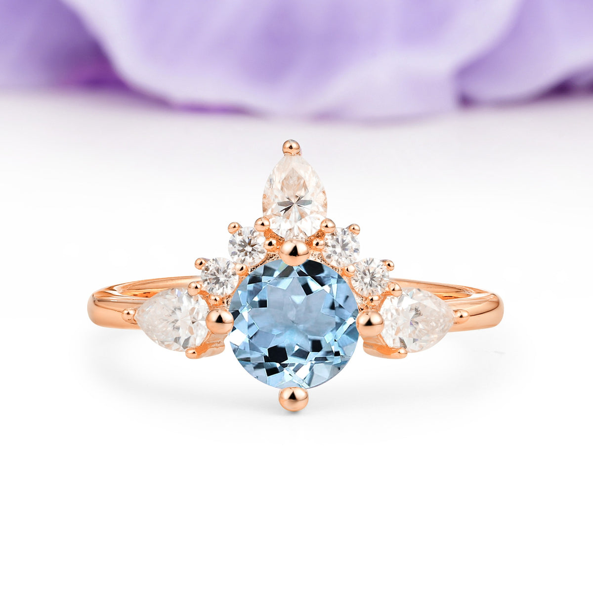 Classic Luxury Crown 4-Prong Round-Cut Aquamarine Engagement Ring - Additional view