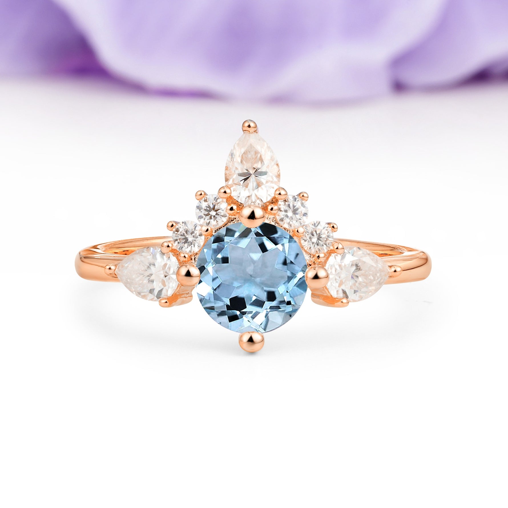Classic Luxury Crown 4-Prong Round-Cut Aquamarine Engagement Ring - Additional view