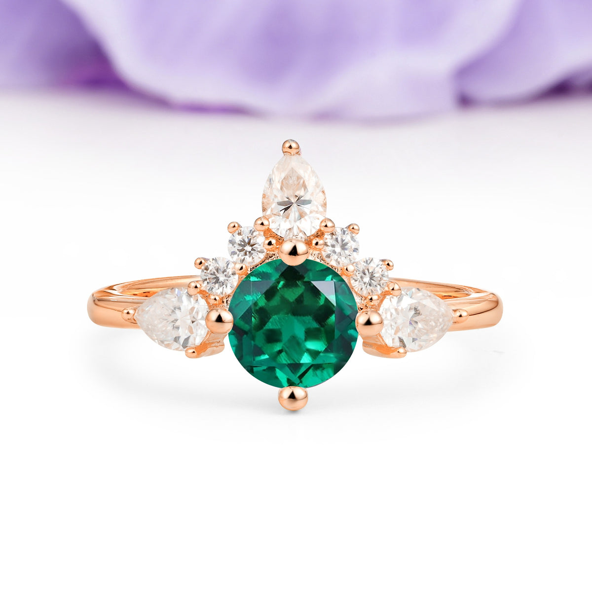 Classic Luxury Crown 4-Prong Round-Cut Emerald Engagement Ring - Additional view