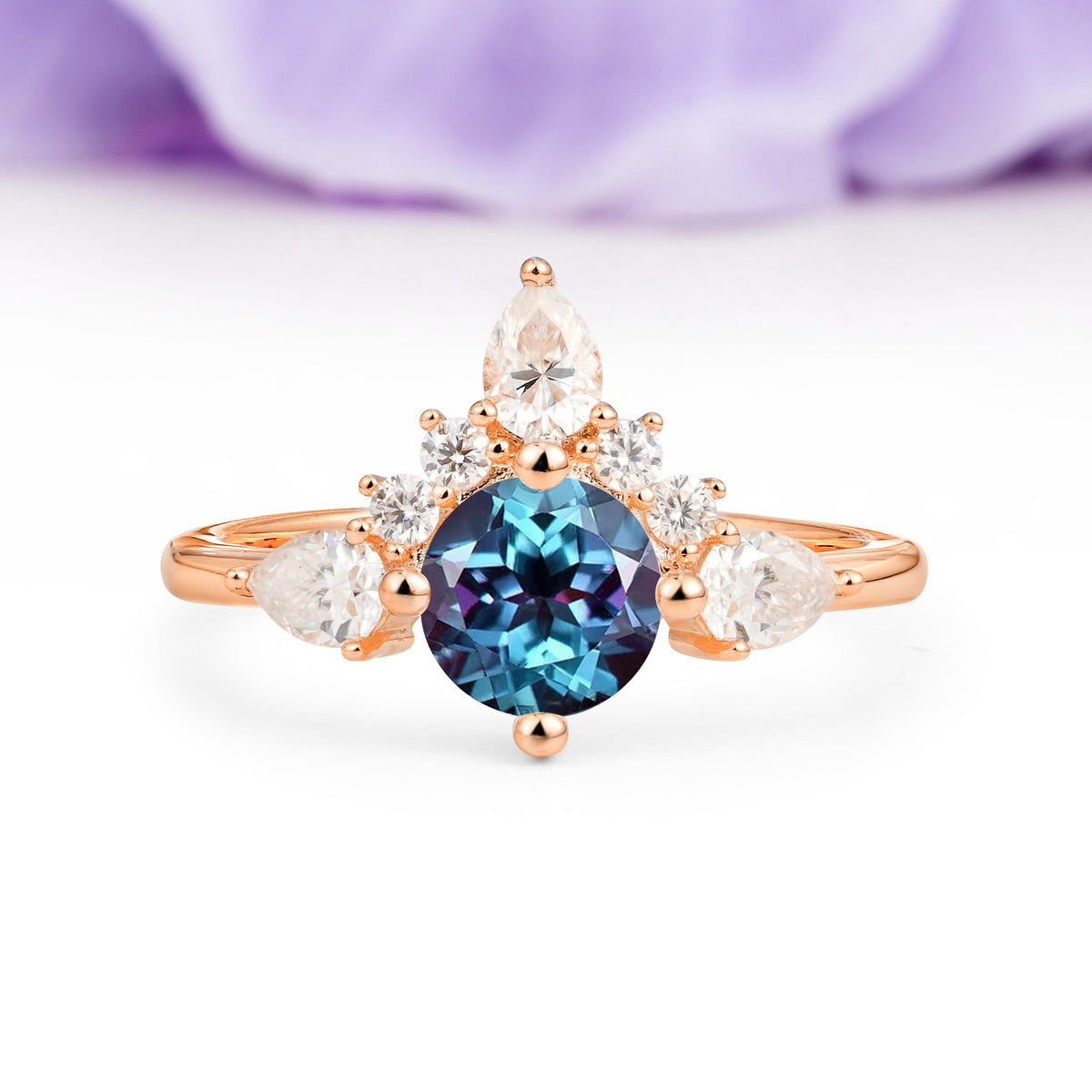 Classic Luxury Crown 4-Prong Round-Cut Alexandrite Engagement Ring - Additional view