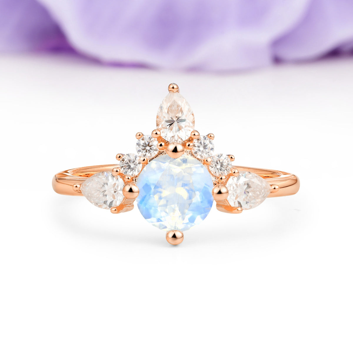 Classic Luxury Crown 4-Prong Round-Cut Moonstone Engagement Ring - Additional view