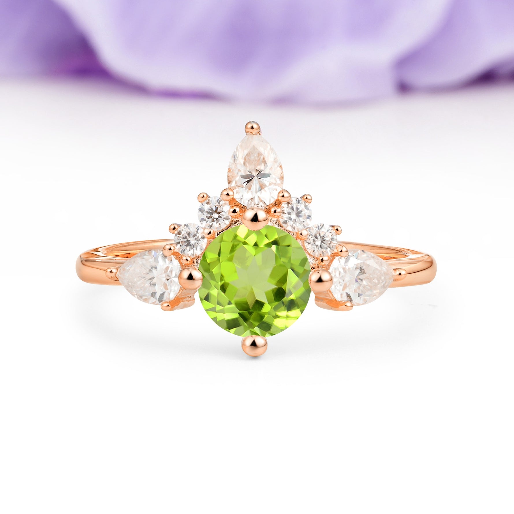 Classic Luxury Crown 4-Prong Round-Cut Peridot Engagement Ring - Additional view