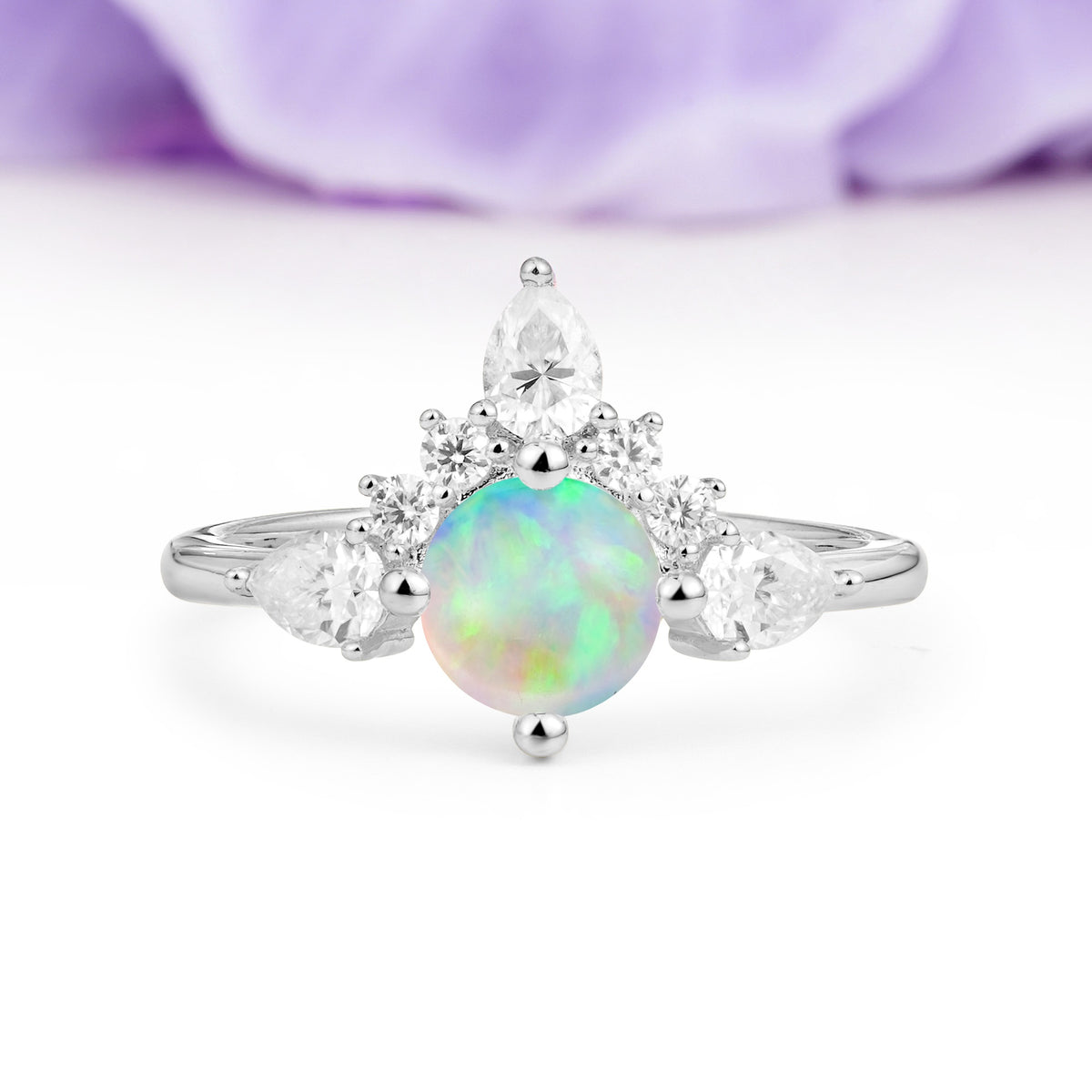 Classic Luxury Crown 4-Prong Round-Cut Fire Opal Engagement Ring - Additional view