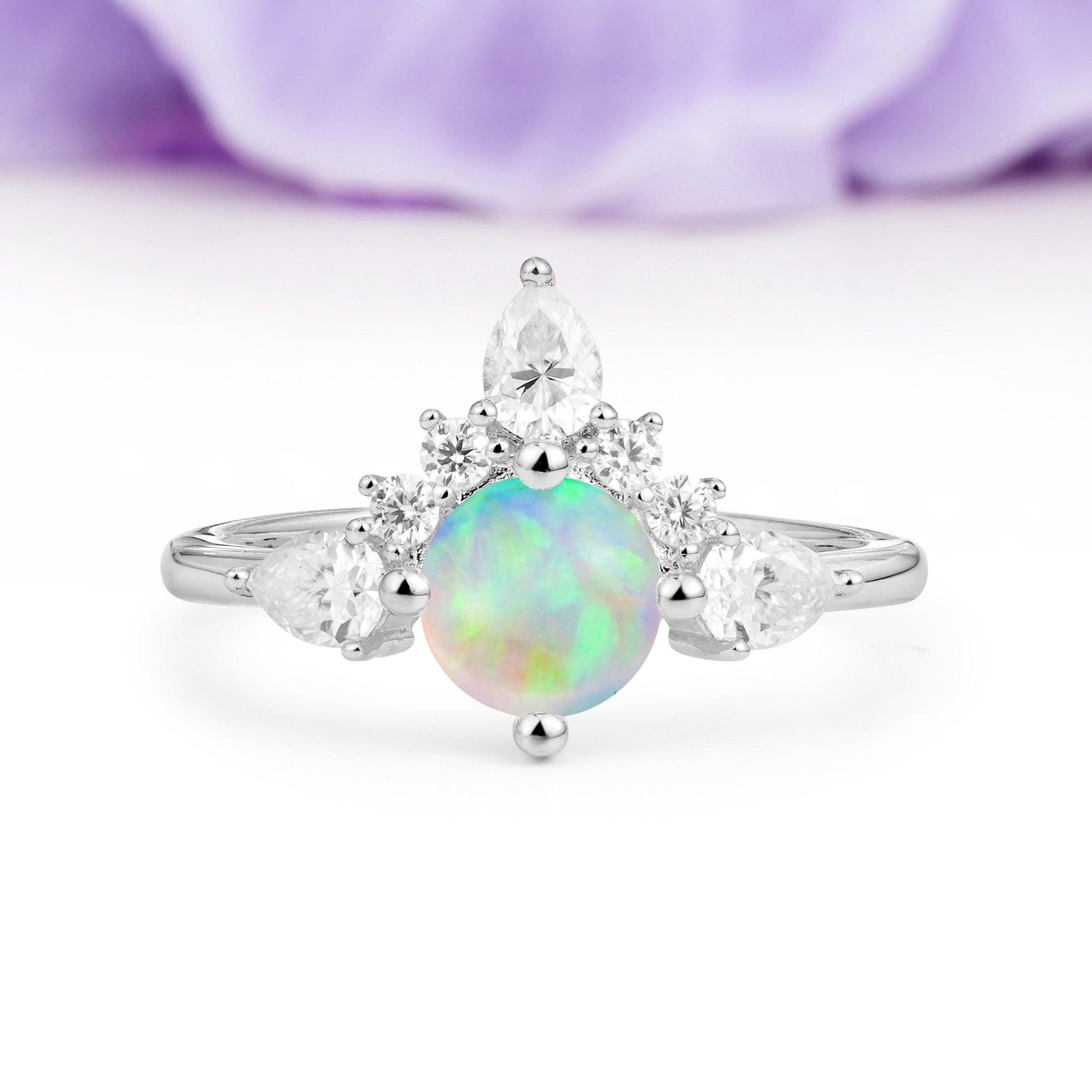 Classic Luxury Crown 4-Prong Round-Cut Fire Opal Engagement Ring - Additional view