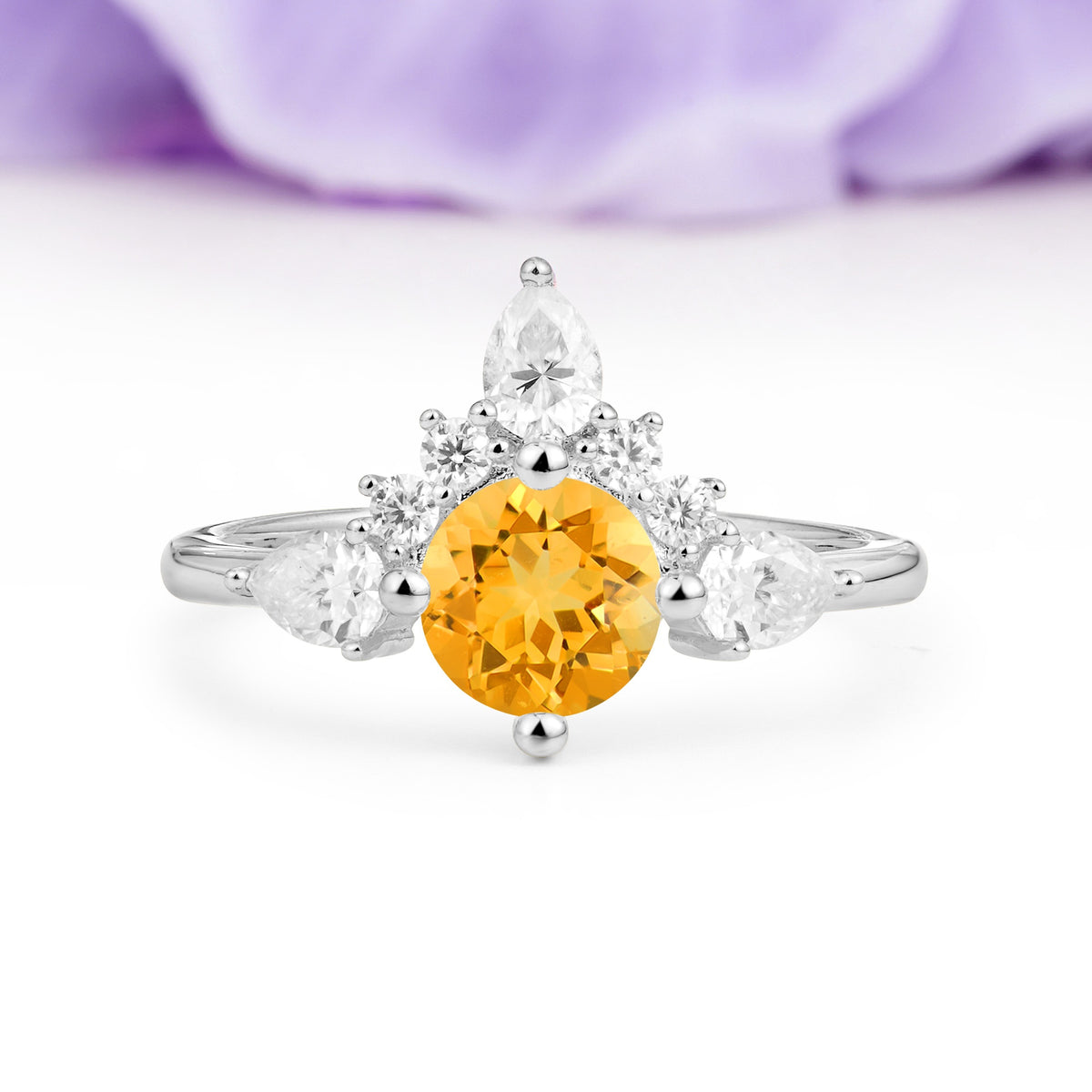 Classic Luxury Crown 4-Prong Round-Cut Citrine Engagement Ring - Additional view