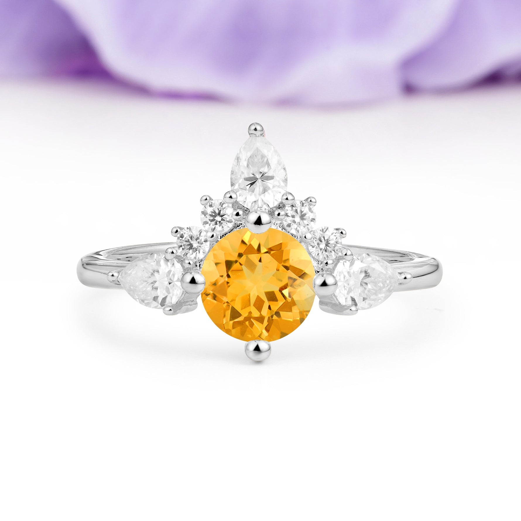 Classic Luxury Crown 4-Prong Round-Cut Citrine Engagement Ring - Additional view