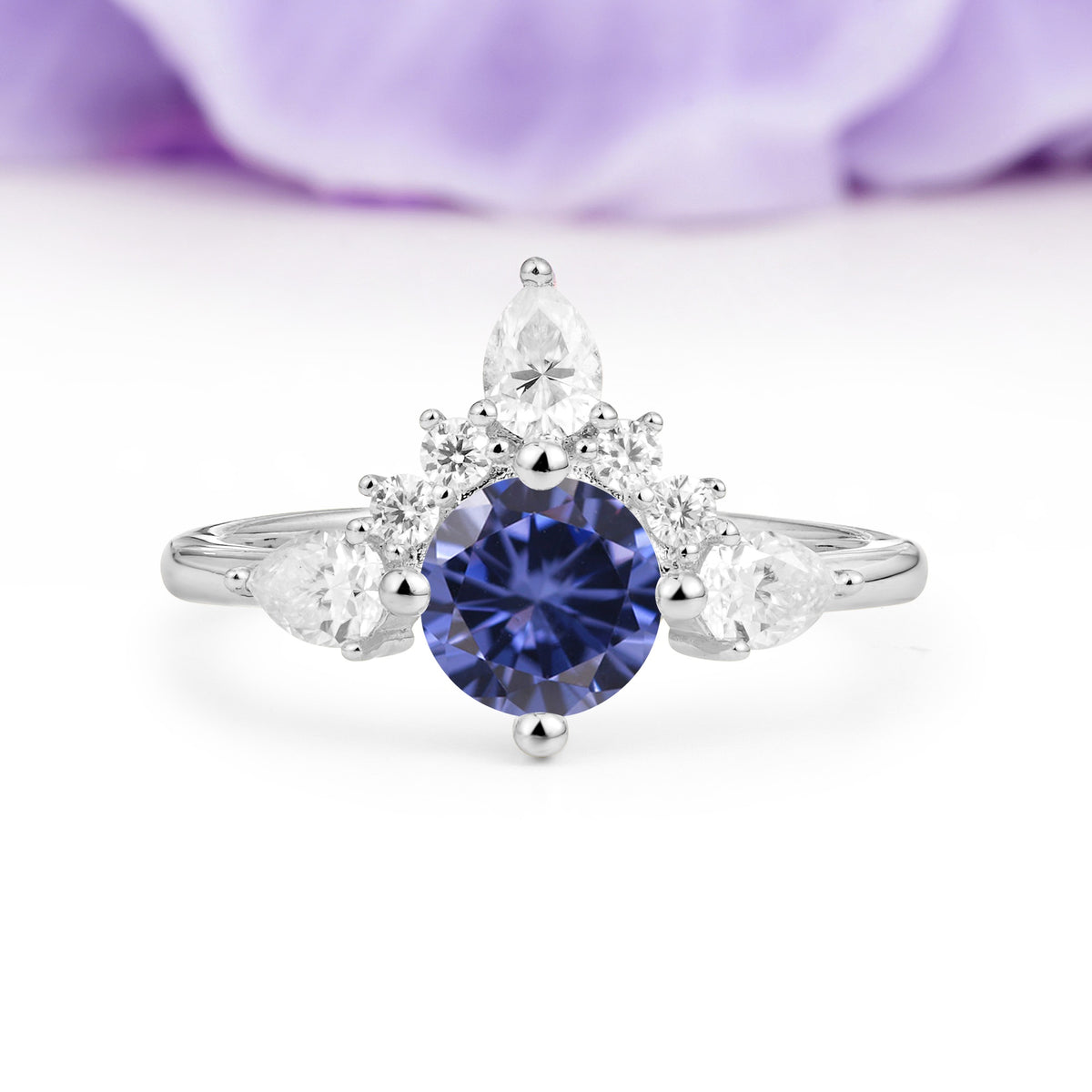 Classic Luxury Crown 4-Prong Round-Cut Tanzanite Engagement Ring - Additional view