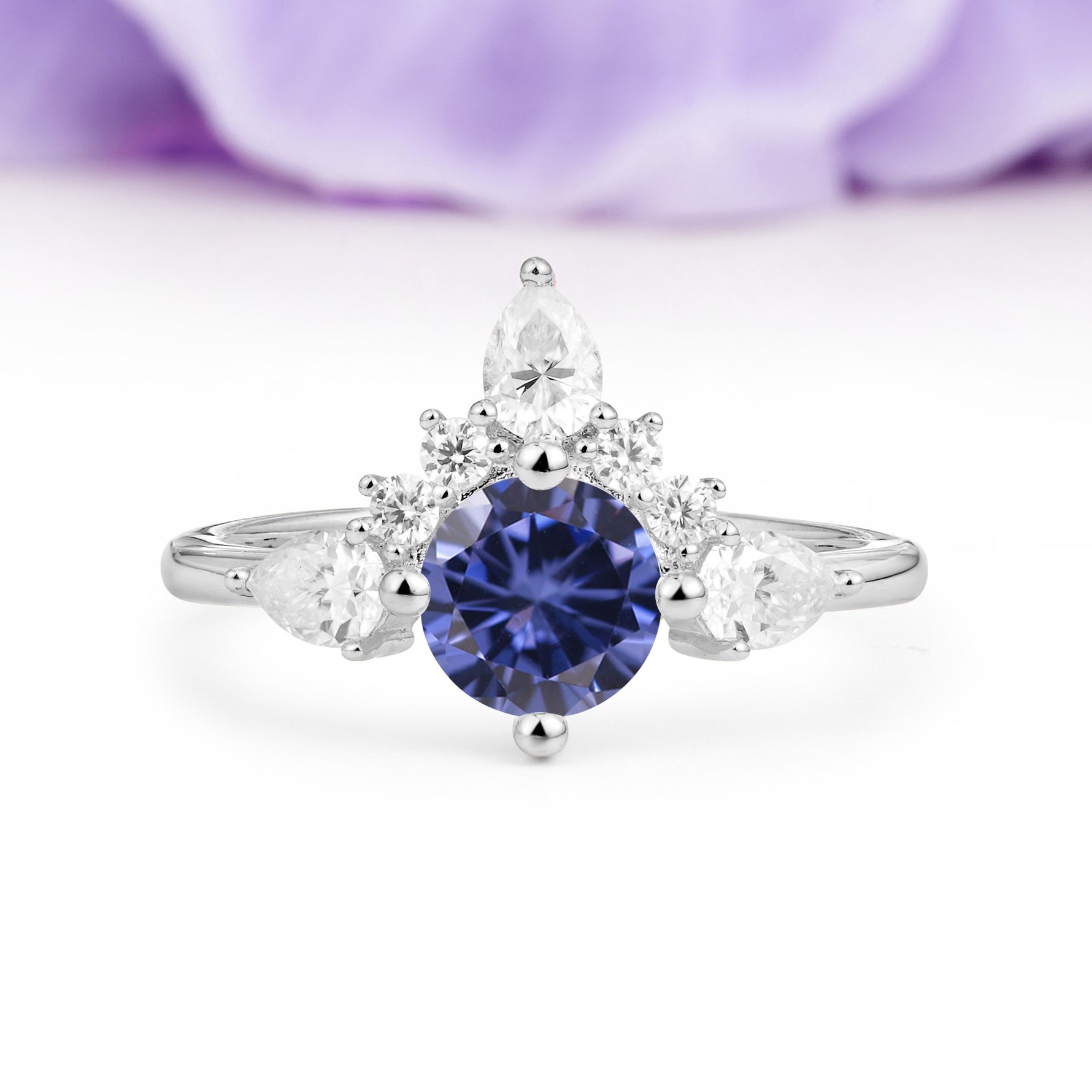 Classic Luxury Crown 4-Prong Round-Cut Tanzanite Engagement Ring - Additional view