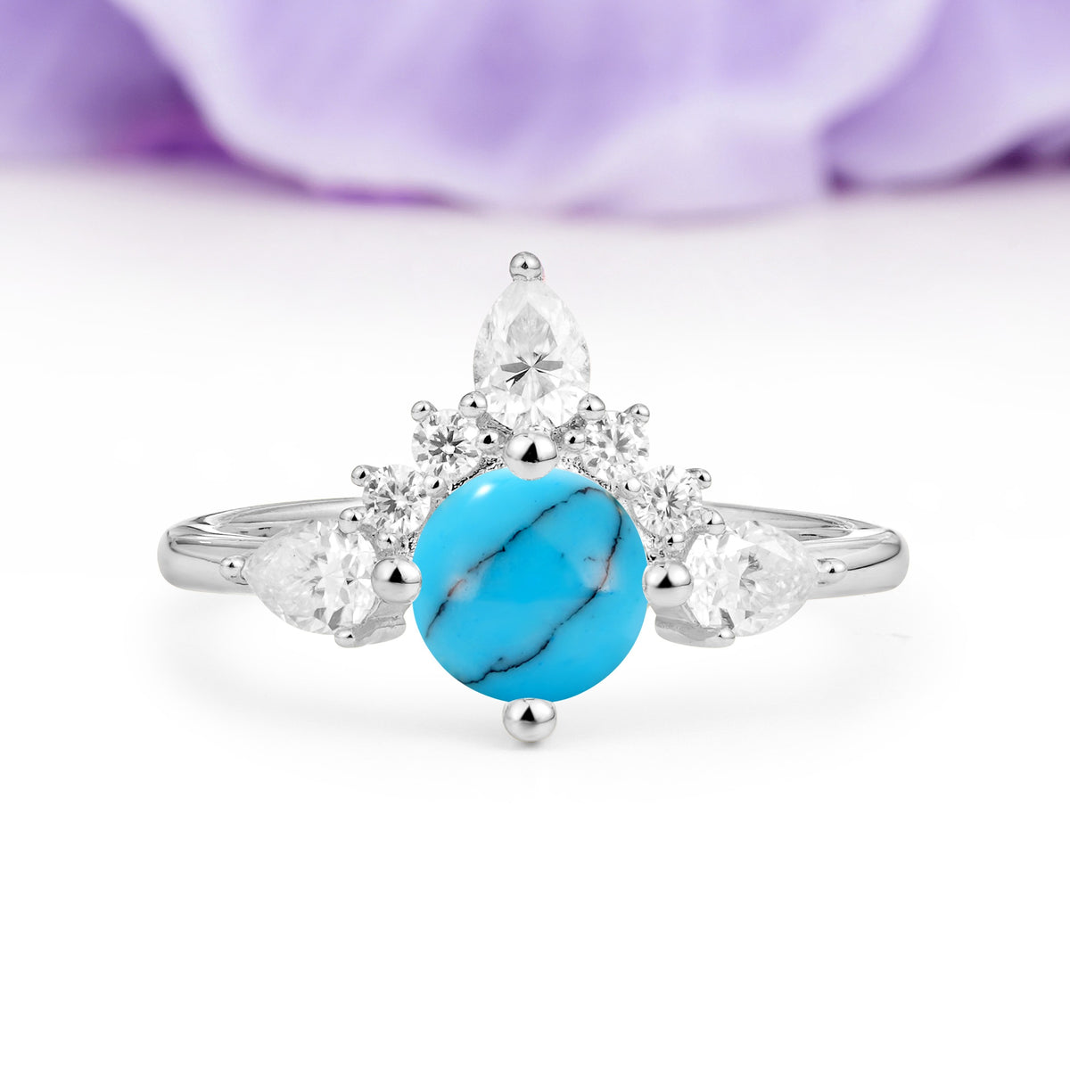 Classic Luxury Crown 4-Prong Round-Cut Turquoise Engagement Ring - Additional view