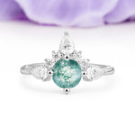 Classic Luxury Crown 4-Prong Round-Cut Moss Agate Engagement Ring - Additional view