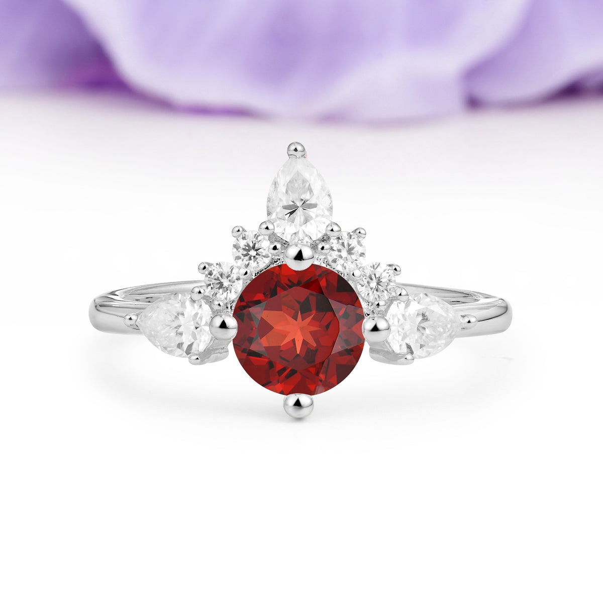 Classic Luxury Crown 4-Prong Round-Cut Garnet Engagement Ring - Additional view