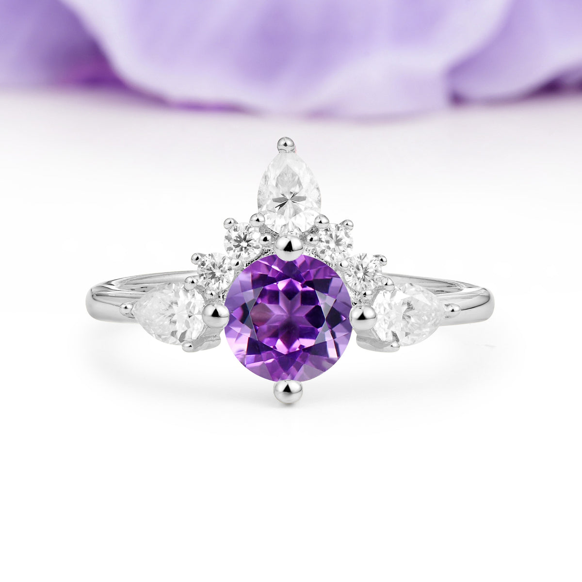 Classic Luxury Crown 4-Prong Round-Cut Amethyst Engagement Ring - Additional view