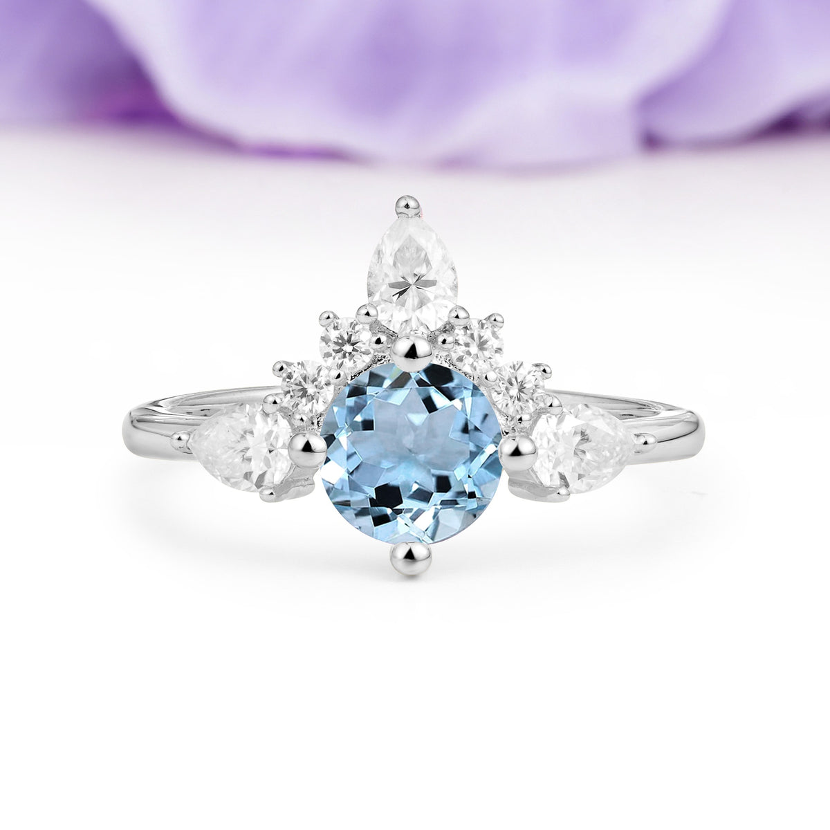 Classic Luxury Crown 4-Prong Round-Cut Aquamarine Engagement Ring - Additional view