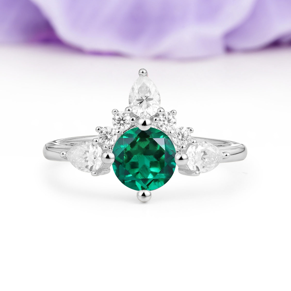 Classic Luxury Crown 4-Prong Round-Cut Emerald Engagement Ring - Additional view