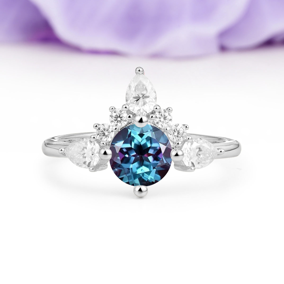 Classic Luxury Crown 4-Prong Round-Cut Alexandrite Engagement Ring - Additional view