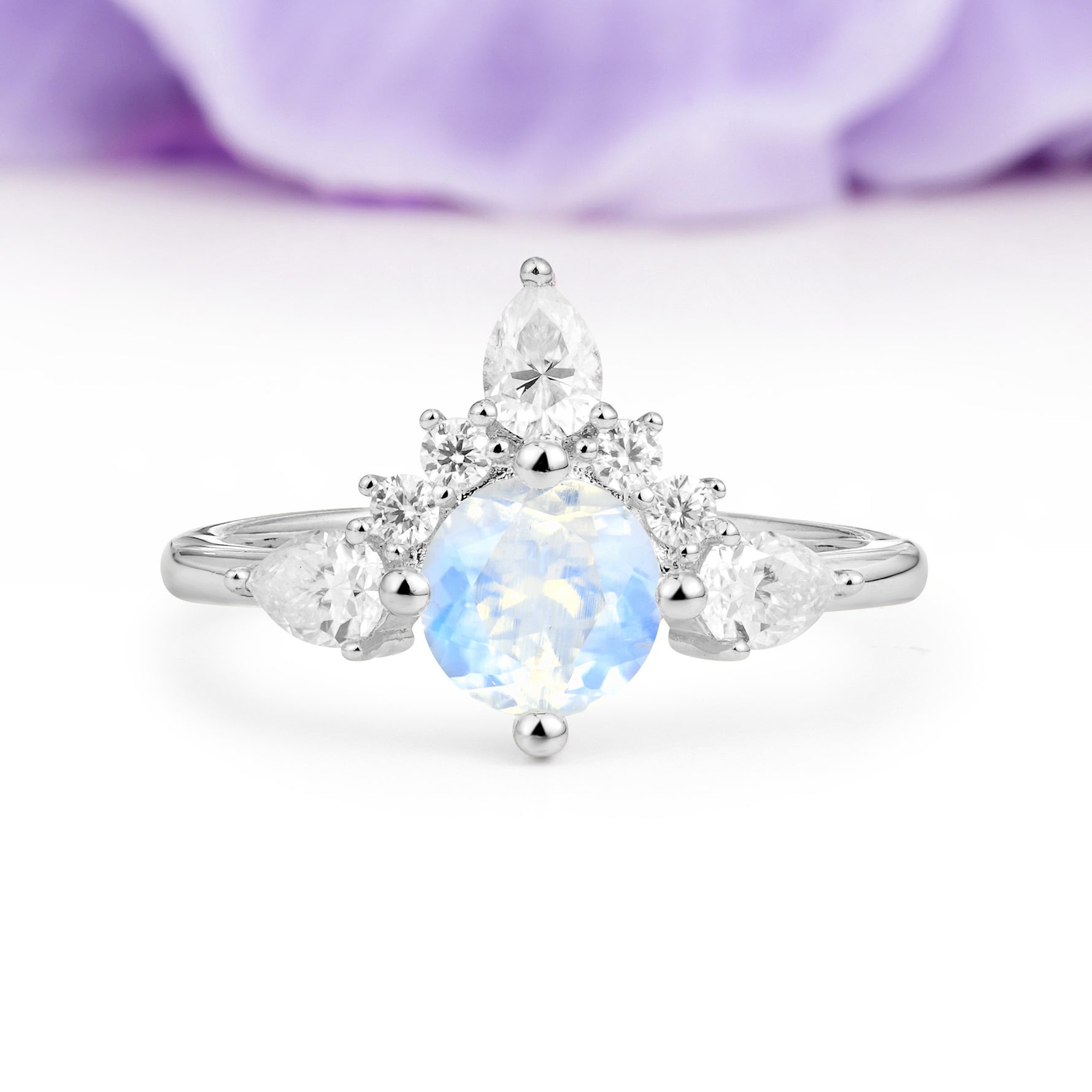 Classic Luxury Crown 4-Prong Round-Cut Moonstone Engagement Ring - Additional view