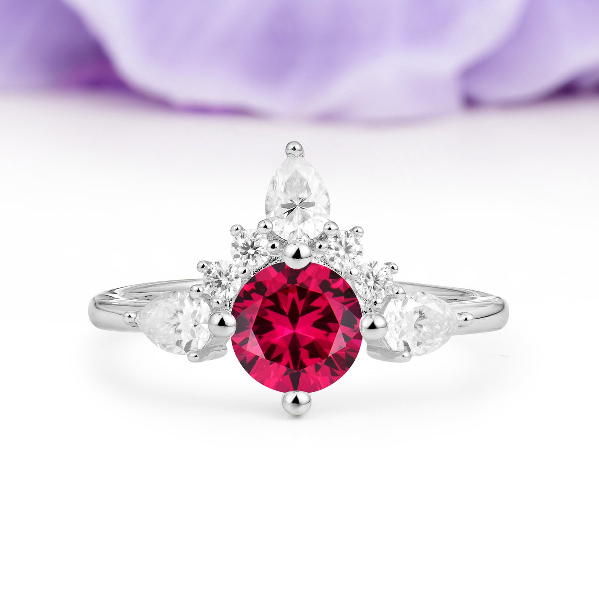 Classic Luxury Crown 4-Prong Round-Cut Ruby Engagement Ring - Additional view