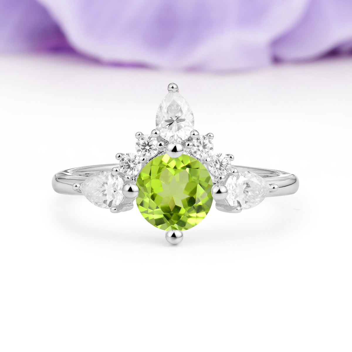 Classic Luxury Crown 4-Prong Round-Cut Peridot Engagement Ring - Additional view