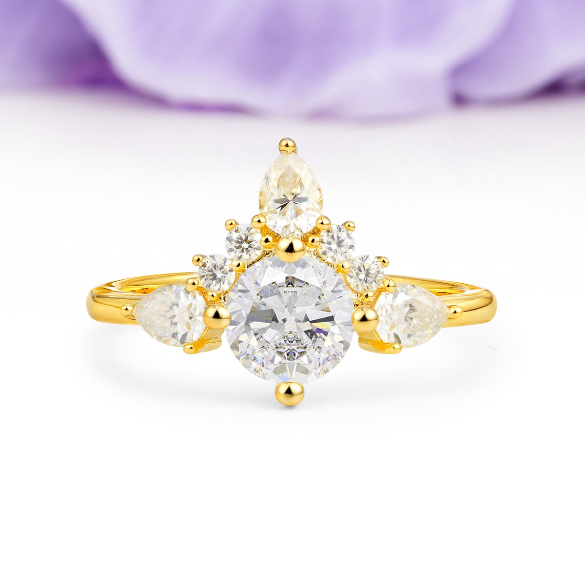 Classic Luxury Crown 4-Prong Round-Cut Moissanite Engagement Ring - Additional view