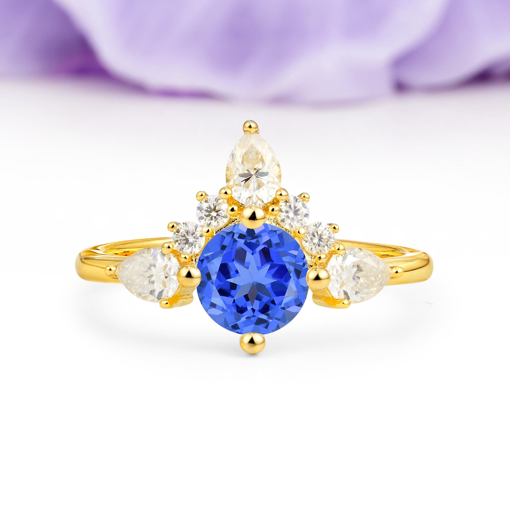Classic Luxury Crown 4-Prong Round-Cut Sapphire Engagement Ring - Additional view