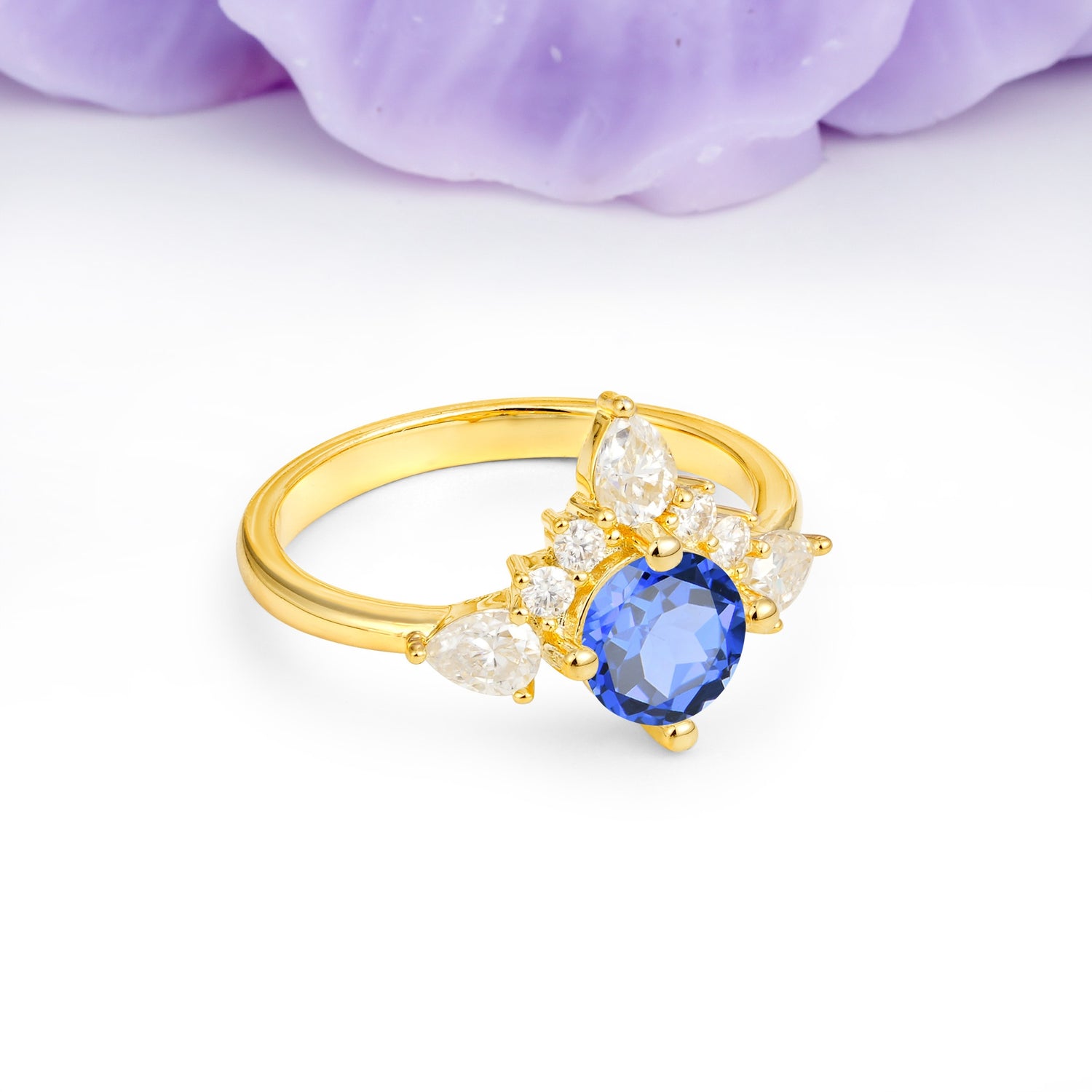 Classic Luxury Crown 4-Prong Round-Cut Sapphire Engagement Ring - Additional view