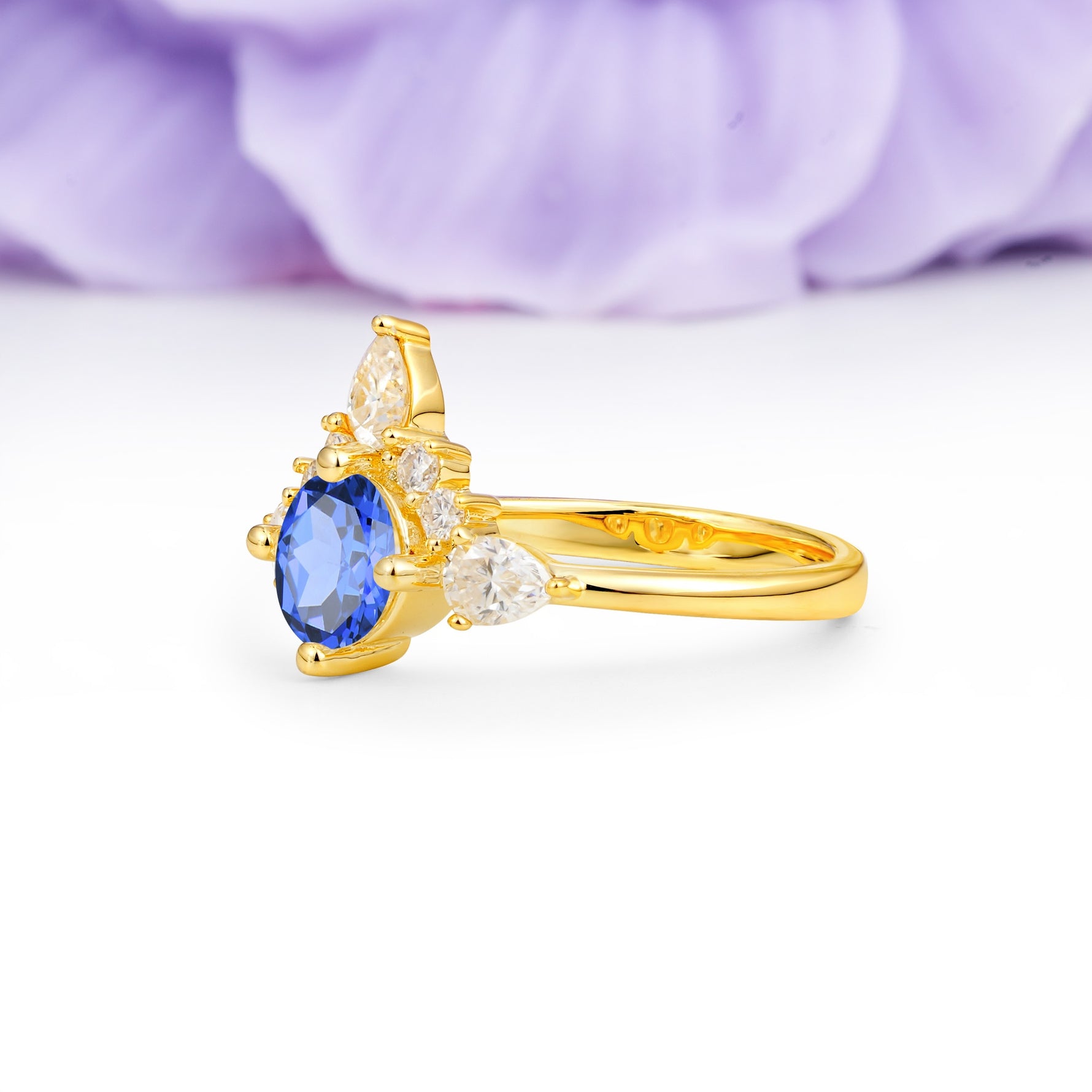 Classic Luxury Crown 4-Prong Round-Cut Sapphire Engagement Ring - Additional view