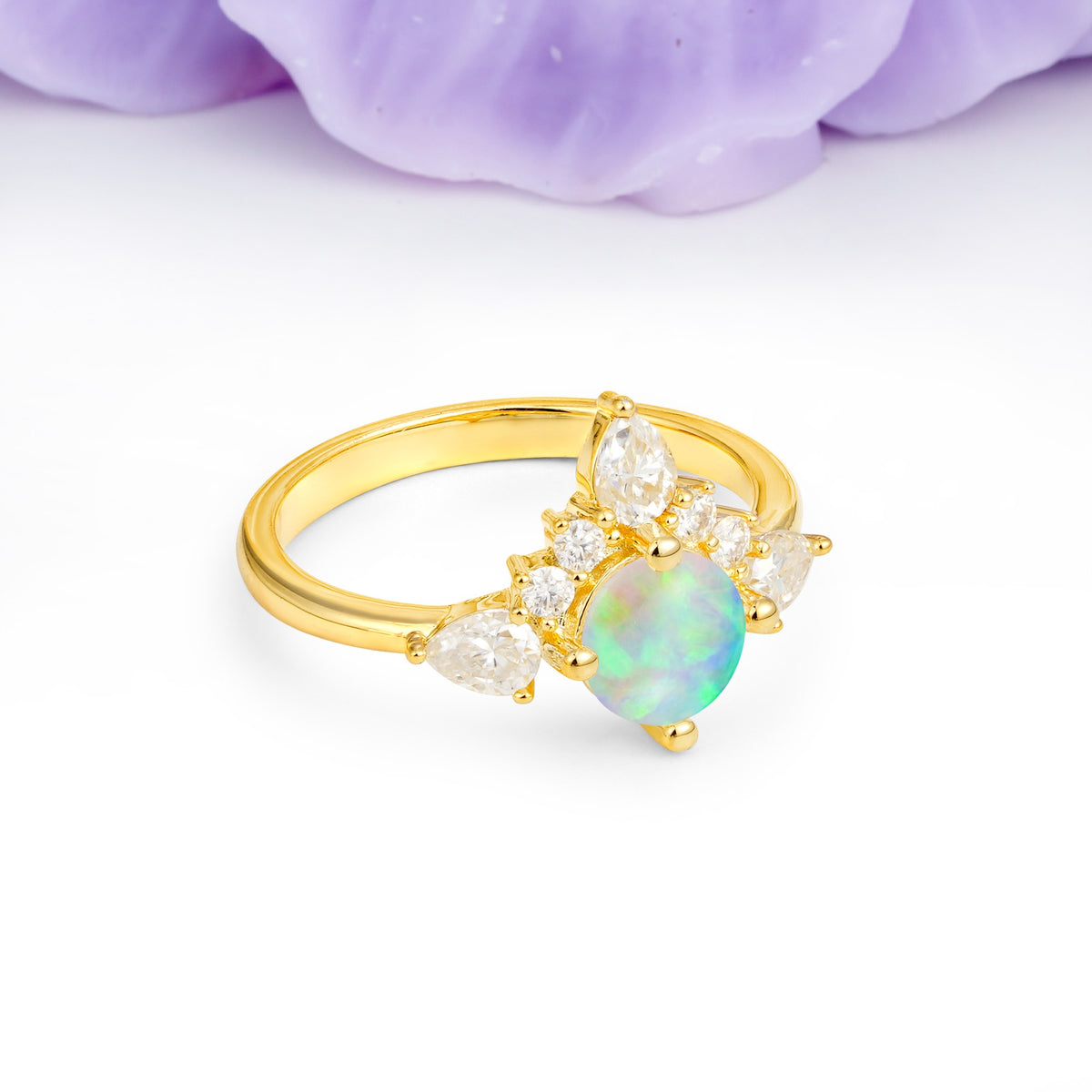 Classic Luxury Crown 4-Prong Round-Cut Fire Opal Engagement Ring - Additional view