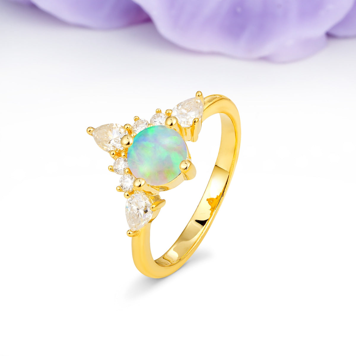 Classic Luxury Crown 4-Prong Round-Cut Fire Opal Engagement Ring - Additional view