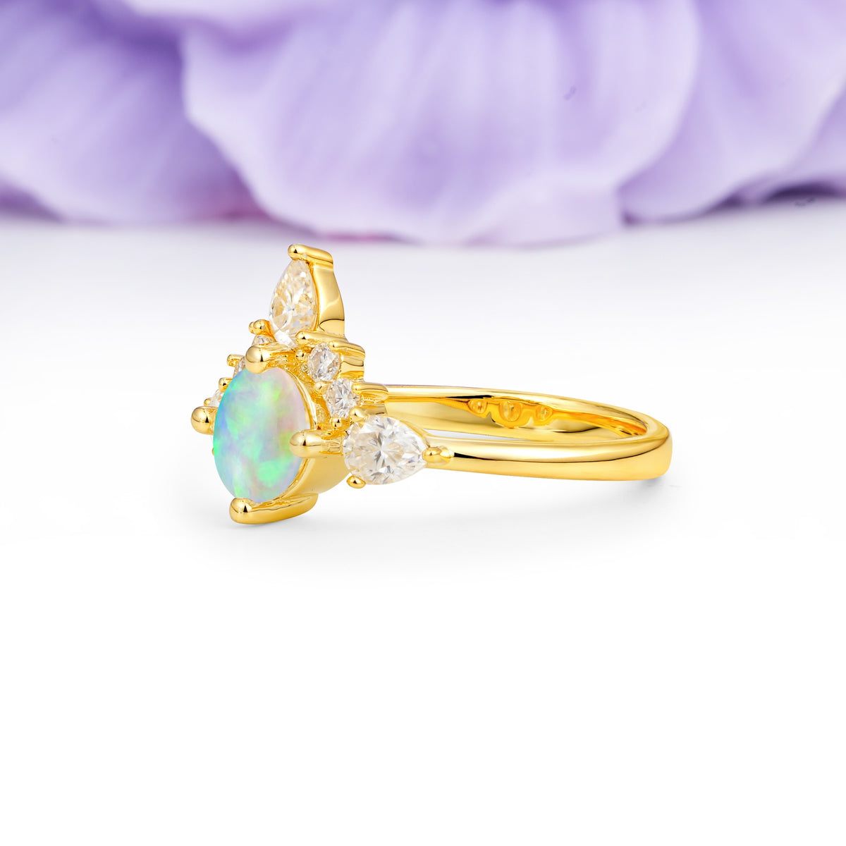 Classic Luxury Crown 4-Prong Round-Cut Fire Opal Engagement Ring - Additional view