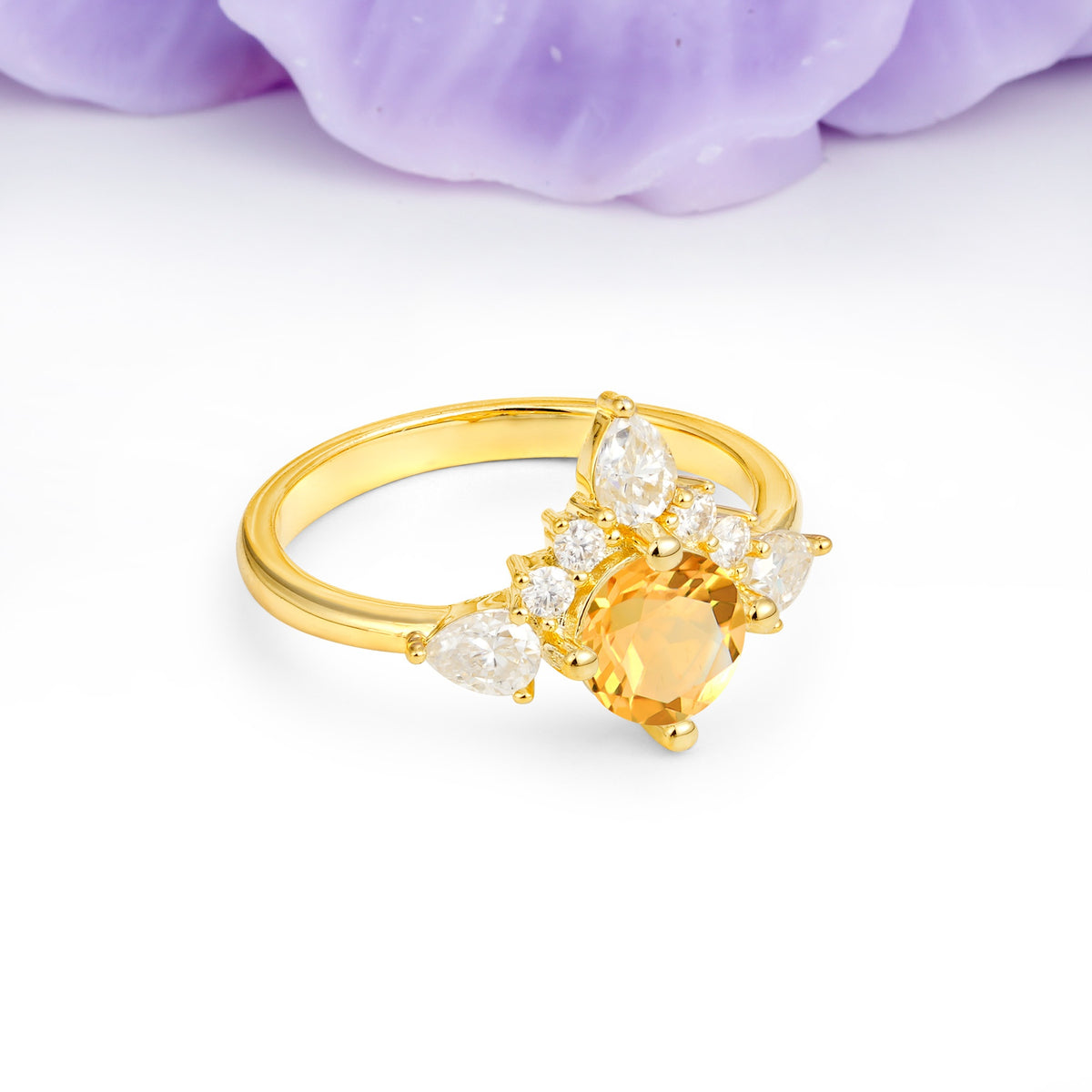 Classic Luxury Crown 4-Prong Round-Cut Citrine Engagement Ring - Additional view