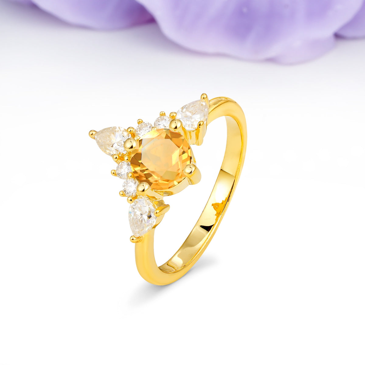 Classic Luxury Crown 4-Prong Round-Cut Citrine Engagement Ring - Additional view